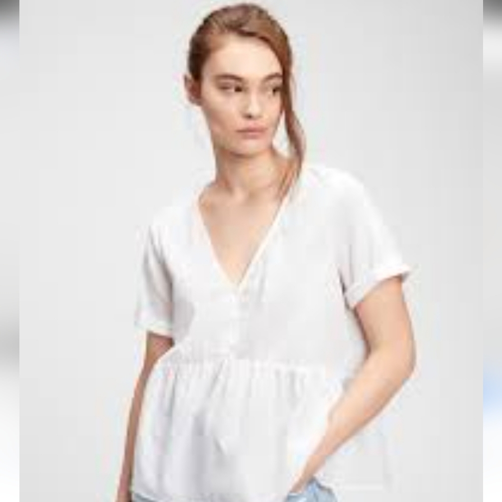 GAP V-Neck Cotton Button-Front Peplum Top Sz Small